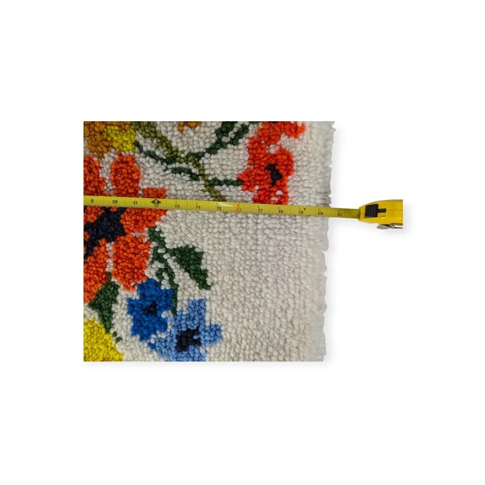 Vintage Handmade Latch Hook Bright Floral Rug 27.5